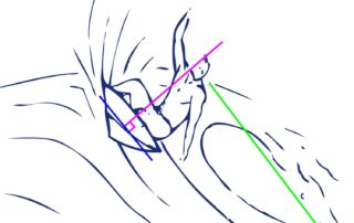En haut de vague, l'axe de la planche et le corps du surfeur sont toujours perpendiculaires.