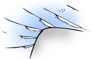 Vague de surf de type Point break déferlant en droite